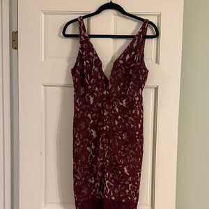 Bardot Lace Plunging V-Neck Women's Dress in Burgundy